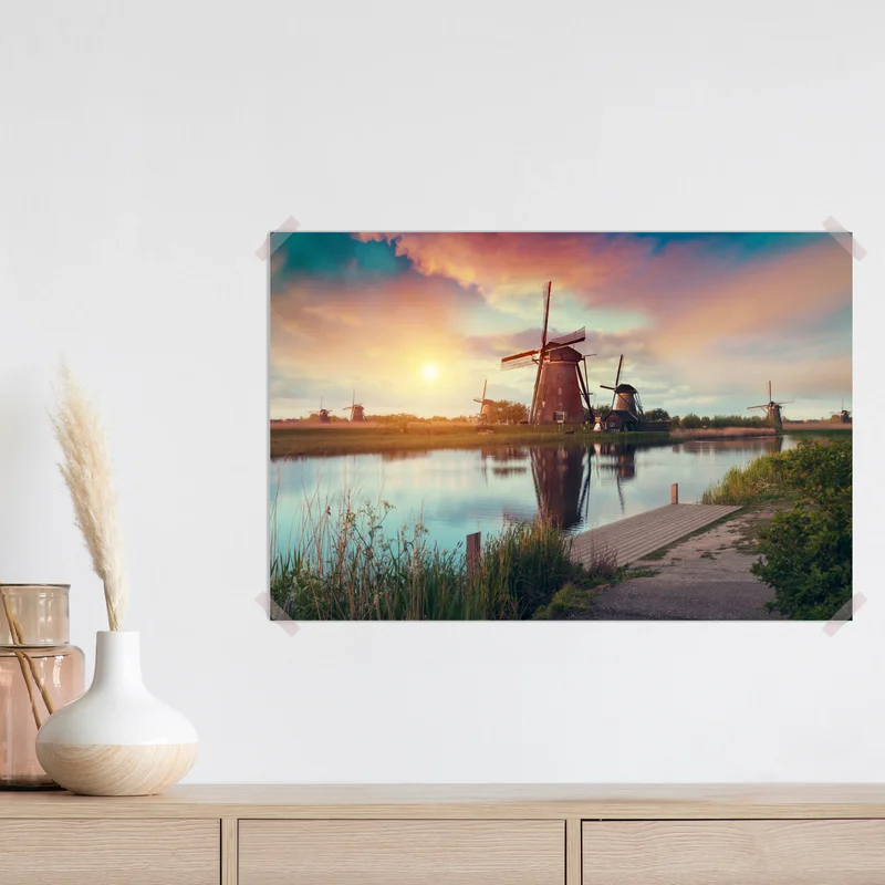 Poster sonnenuntergang über windmühlen in den Niederlanden Poster sonnenuntergang über windmühlen in den Niederlanden