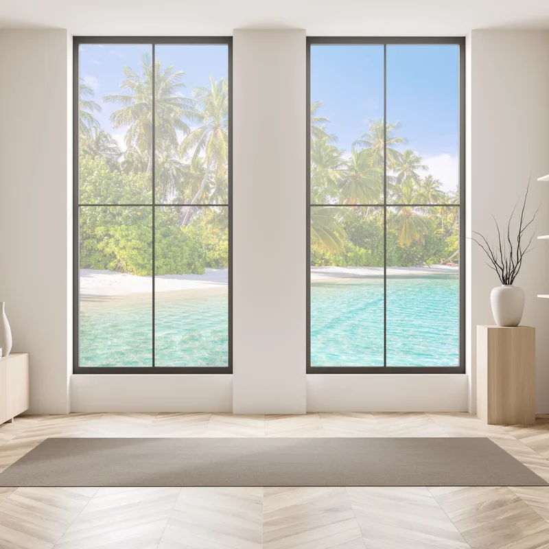 Naklejka na okno tropikalna plaża z palmami