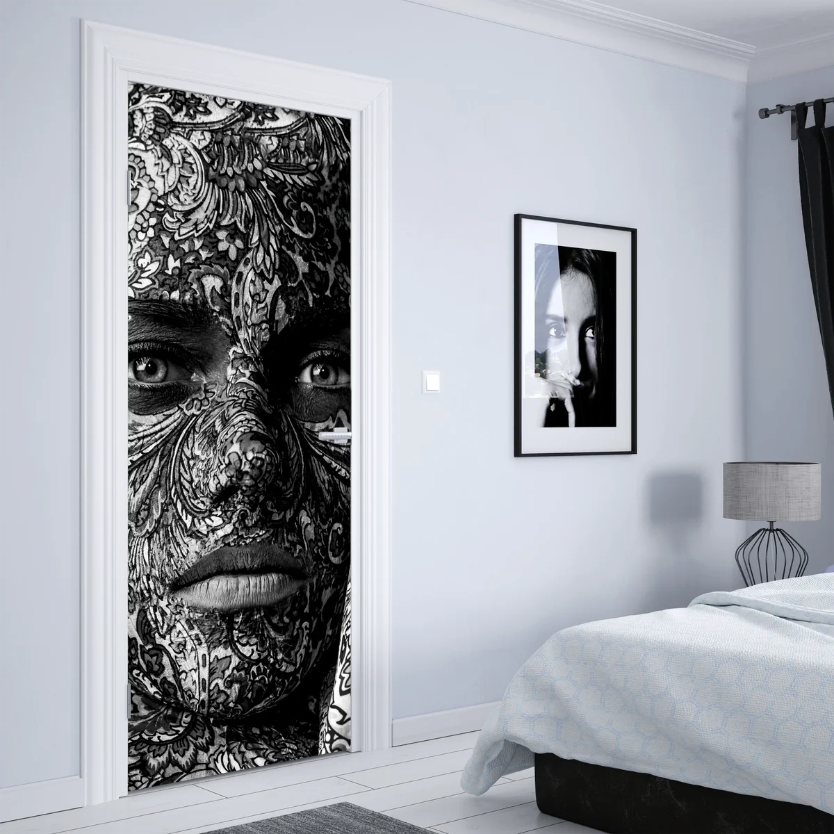Türaufkleber ornamentales porträt mit floralen mustern Türaufkleber ornamentales porträt mit floralen mustern