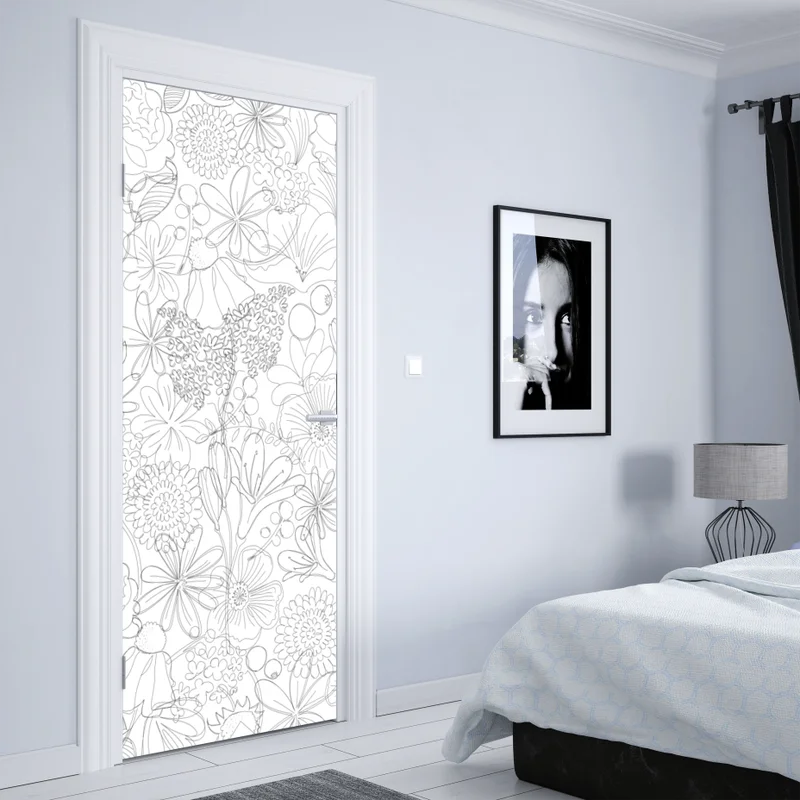 Türaufkleber zartes handgezeichnetes blumenlinienmuster