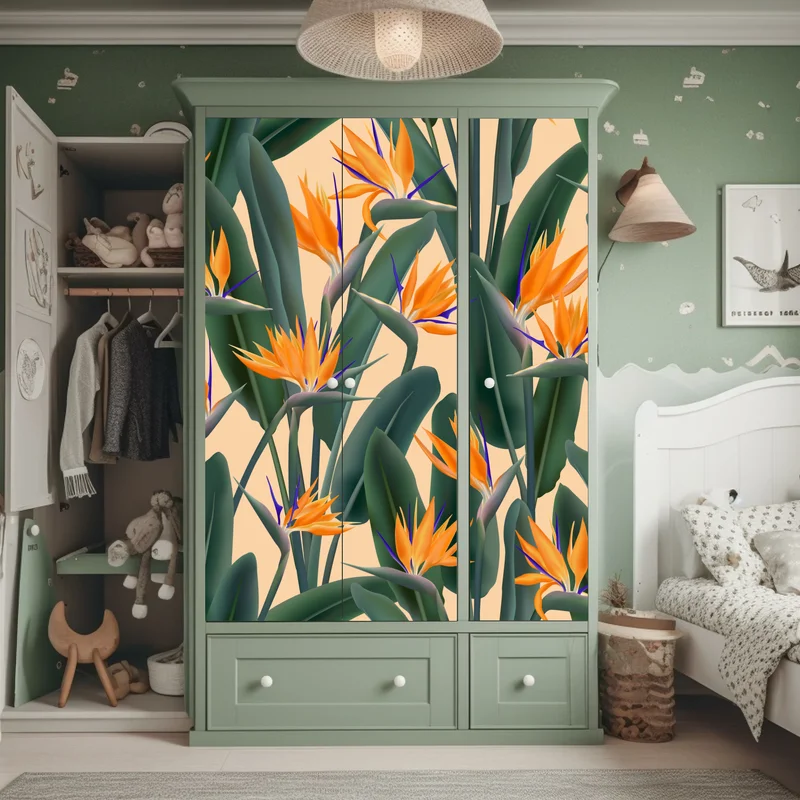 Schrankaufkleber tropisches muster mit strelitzie