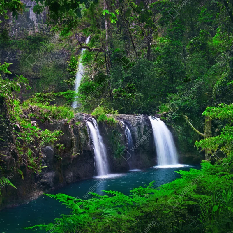 Leinwandbild beruhigender wasserfall im smaragdgrünen wald Leinwandbild beruhigender wasserfall im smaragdgrünen wald