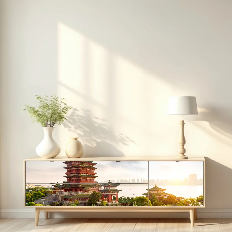 Repositionierbarer Aufkleber Tengwang-Pavillon bei sonnenaufgang