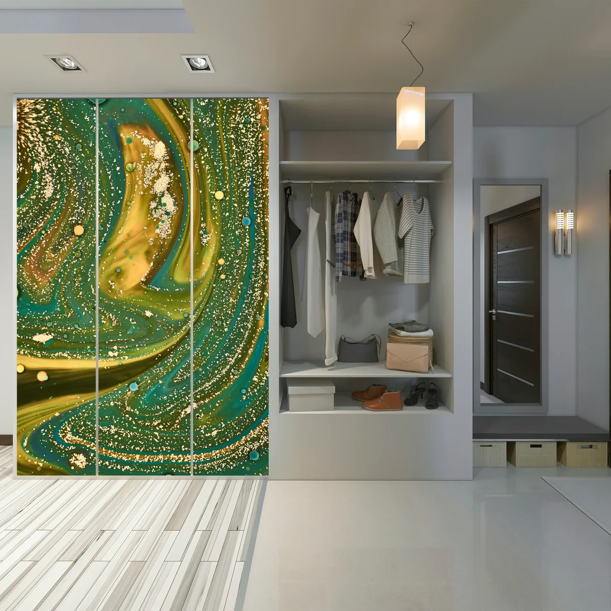 Schrankaufkleber grün-goldene flüssige marmorierte kunst Schrankaufkleber grün-goldene flüssige marmorierte kunst