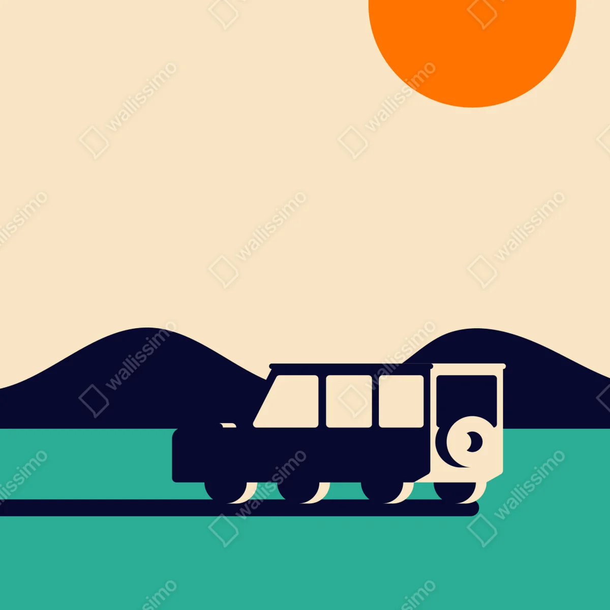 Poster geometrische berglandschaft mit wohnmobil Poster geometrische berglandschaft mit wohnmobil