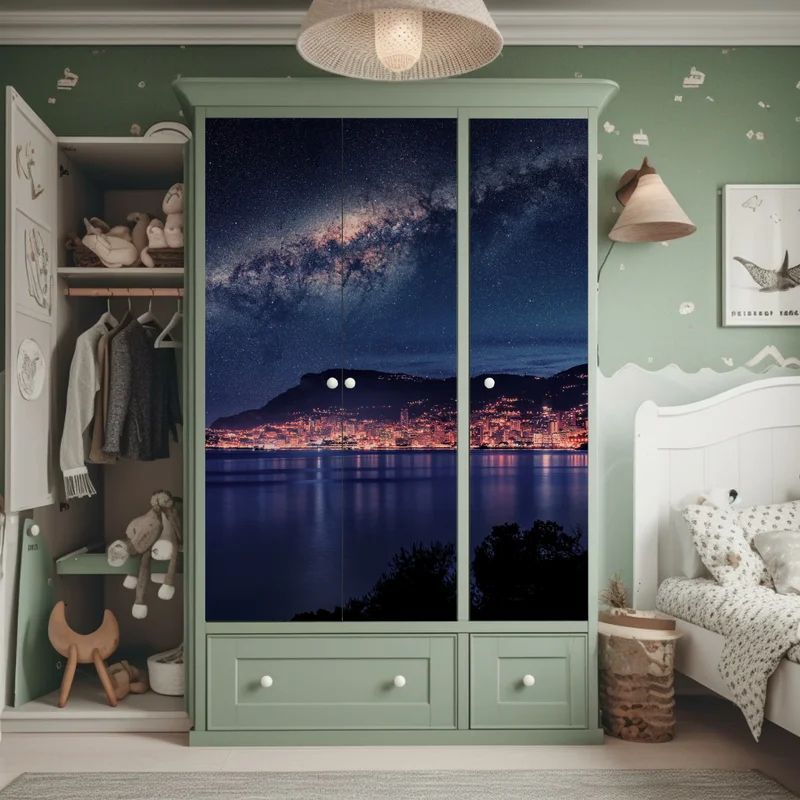 Schrankaufkleber küstenstadt unter der milchstraße