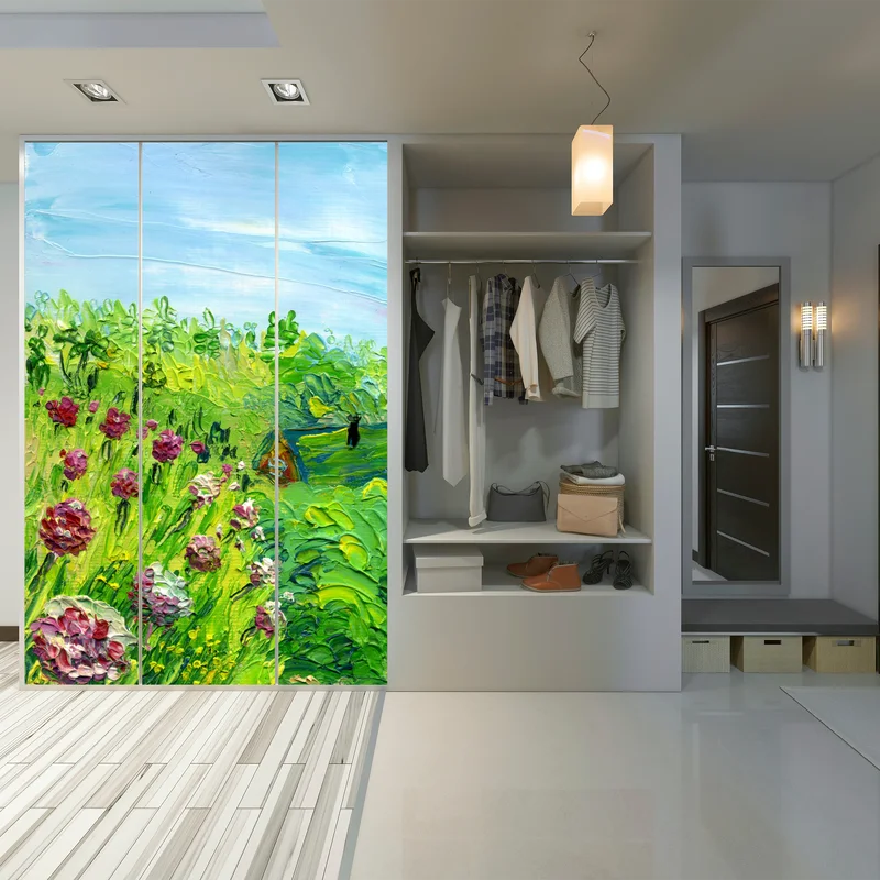 Schrankaufkleber pfingstrosenwiese im frühling — impasto blumenbild Schrankaufkleber pfingstrosenwiese im frühling — impasto blumenbild