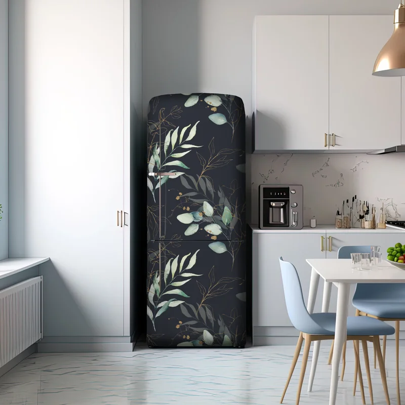 Kühlschrankaufkleber aquarell eukalyptusblätter auf dunklem hintergrund