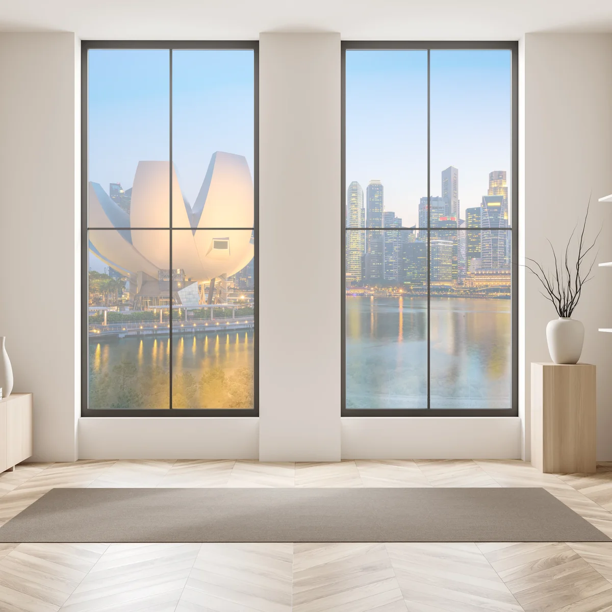 Naklejka na okno Singapur panorama miasta o zmierzchu Naklejka na okno Singapur panorama miasta o zmierzchu