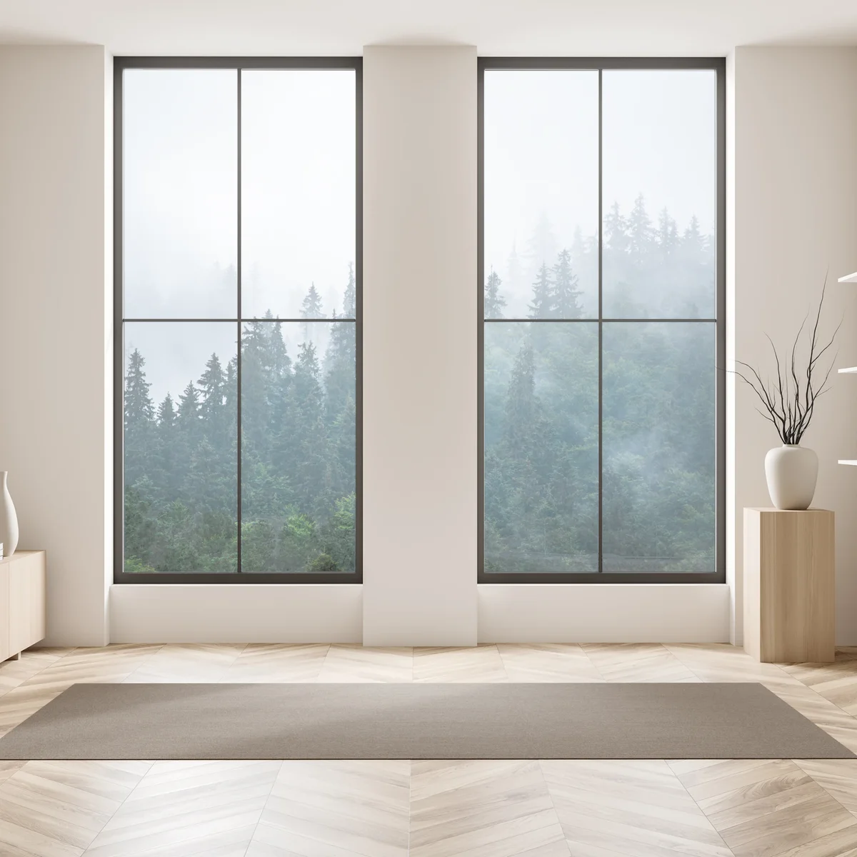 Fensteraufkleber nebliger nadelwald Fensteraufkleber nebliger nadelwald