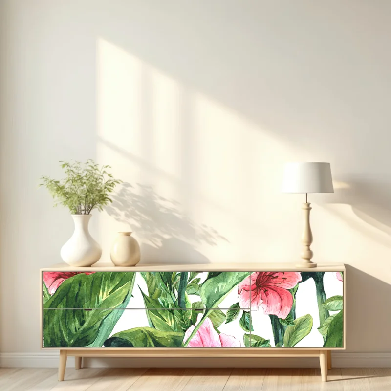 Repositionierbarer Aufkleber rosa aquarell blumen botanikmotiv Repositionierbarer Aufkleber rosa aquarell blumen botanikmotiv