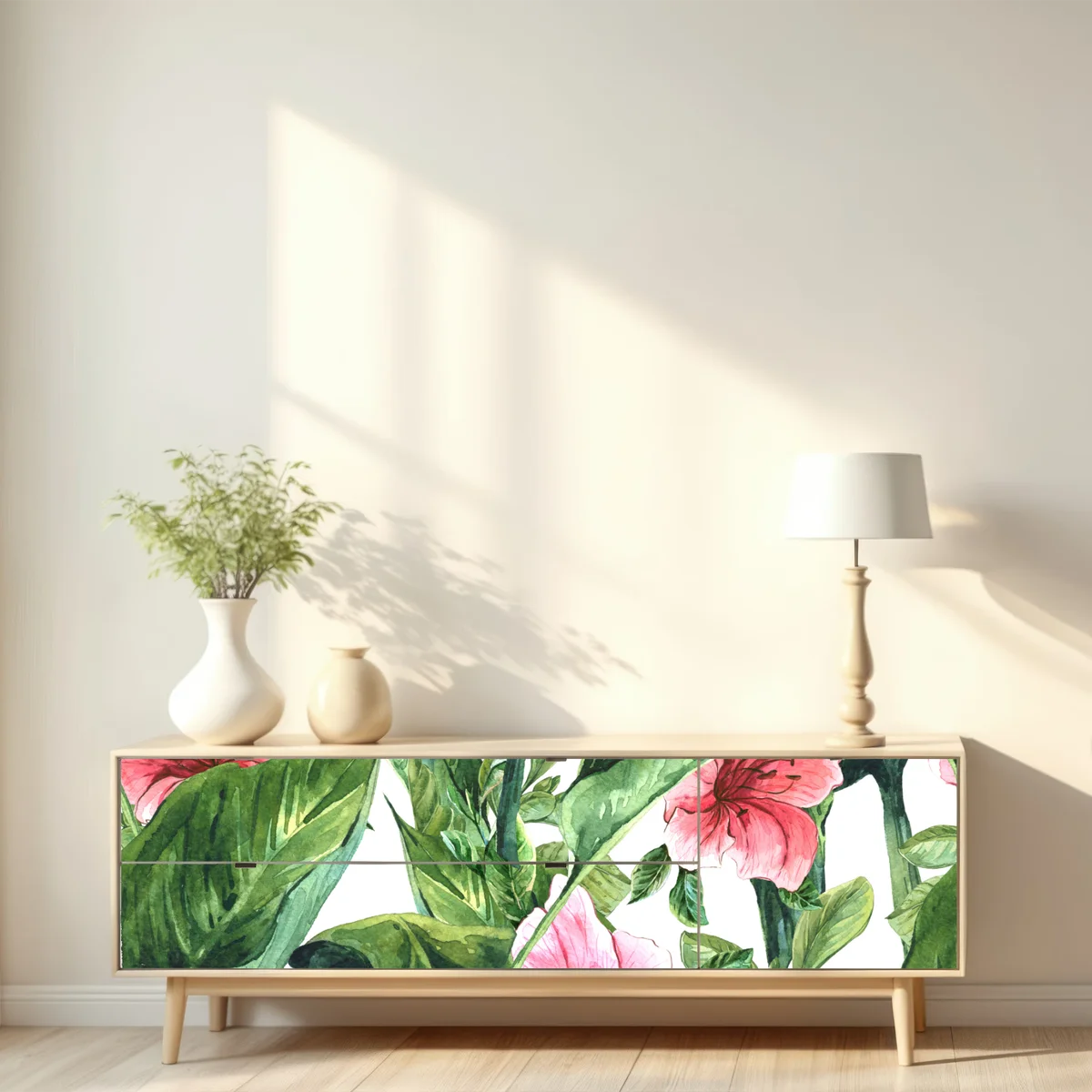 Repositionierbarer Aufkleber rosa aquarell blumen botanikmotiv Repositionierbarer Aufkleber rosa aquarell blumen botanikmotiv