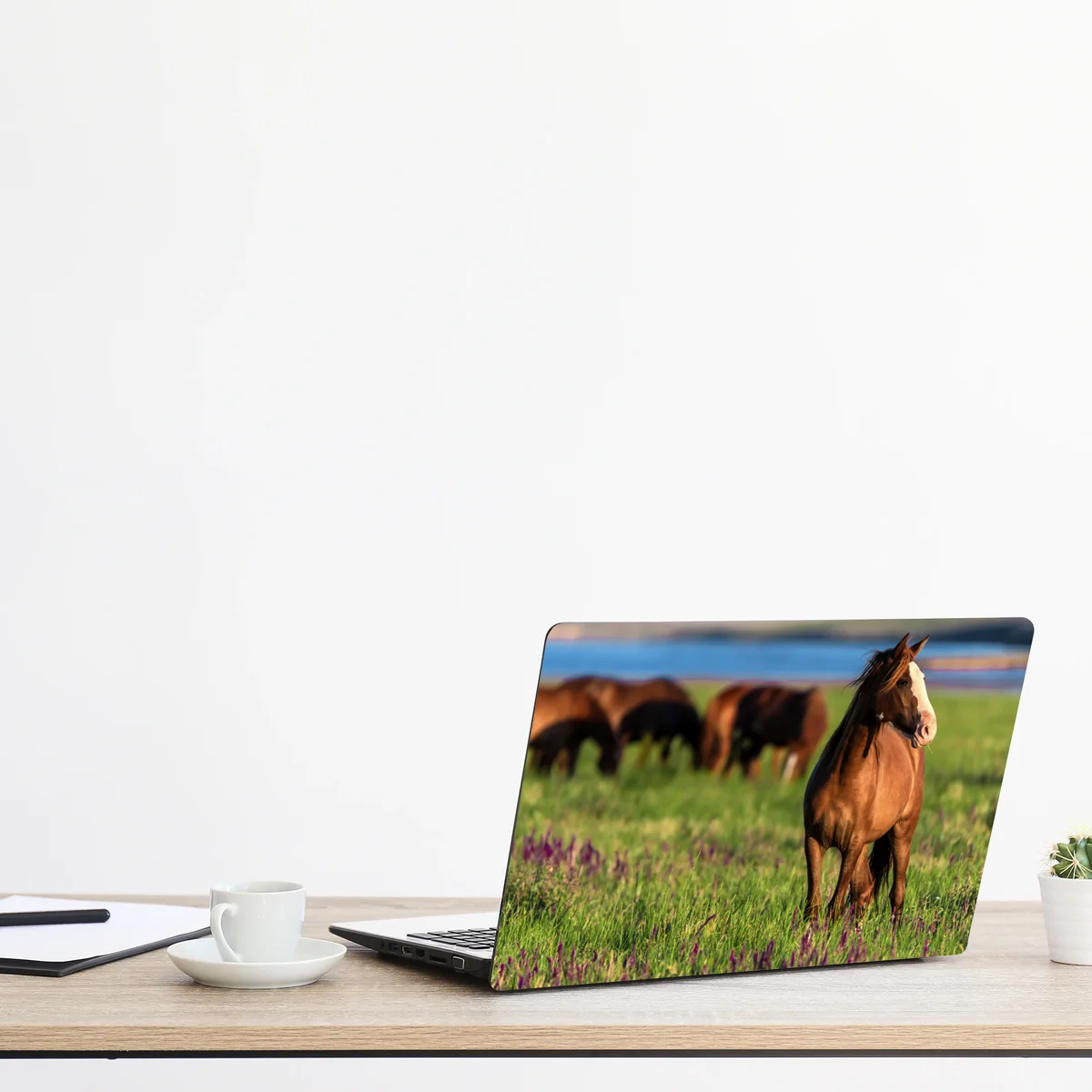 Naklejka na laptopa majestatyczny brązowy koń na słonecznej łące Naklejka na laptopa majestatyczny brązowy koń na słonecznej łące