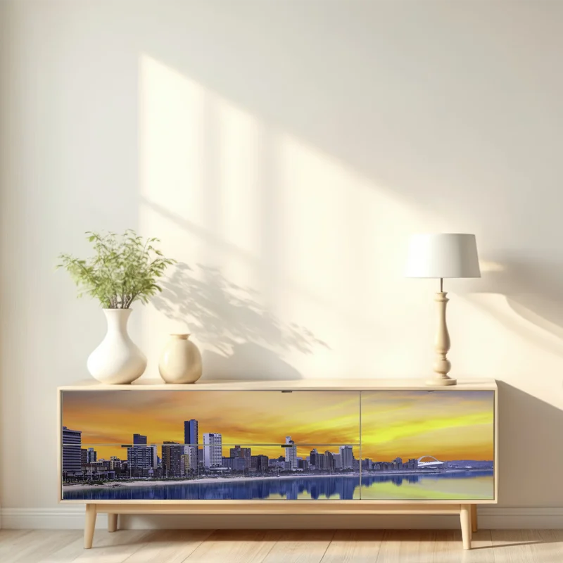 Repositionierbarer Aufkleber Durban dämmerung skyline am strand