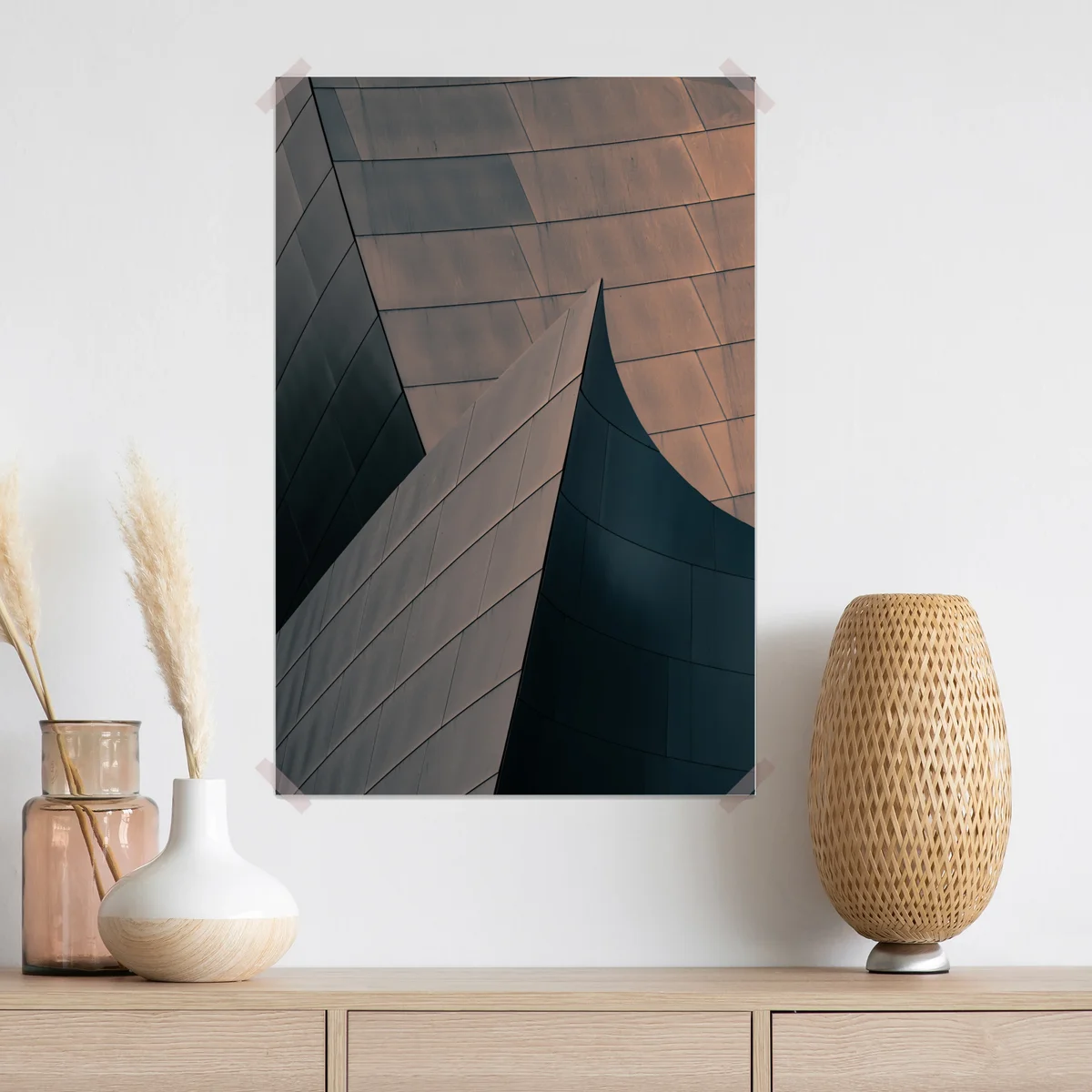 Poster geometrische architekturformen aus metall Poster geometrische architekturformen aus metall