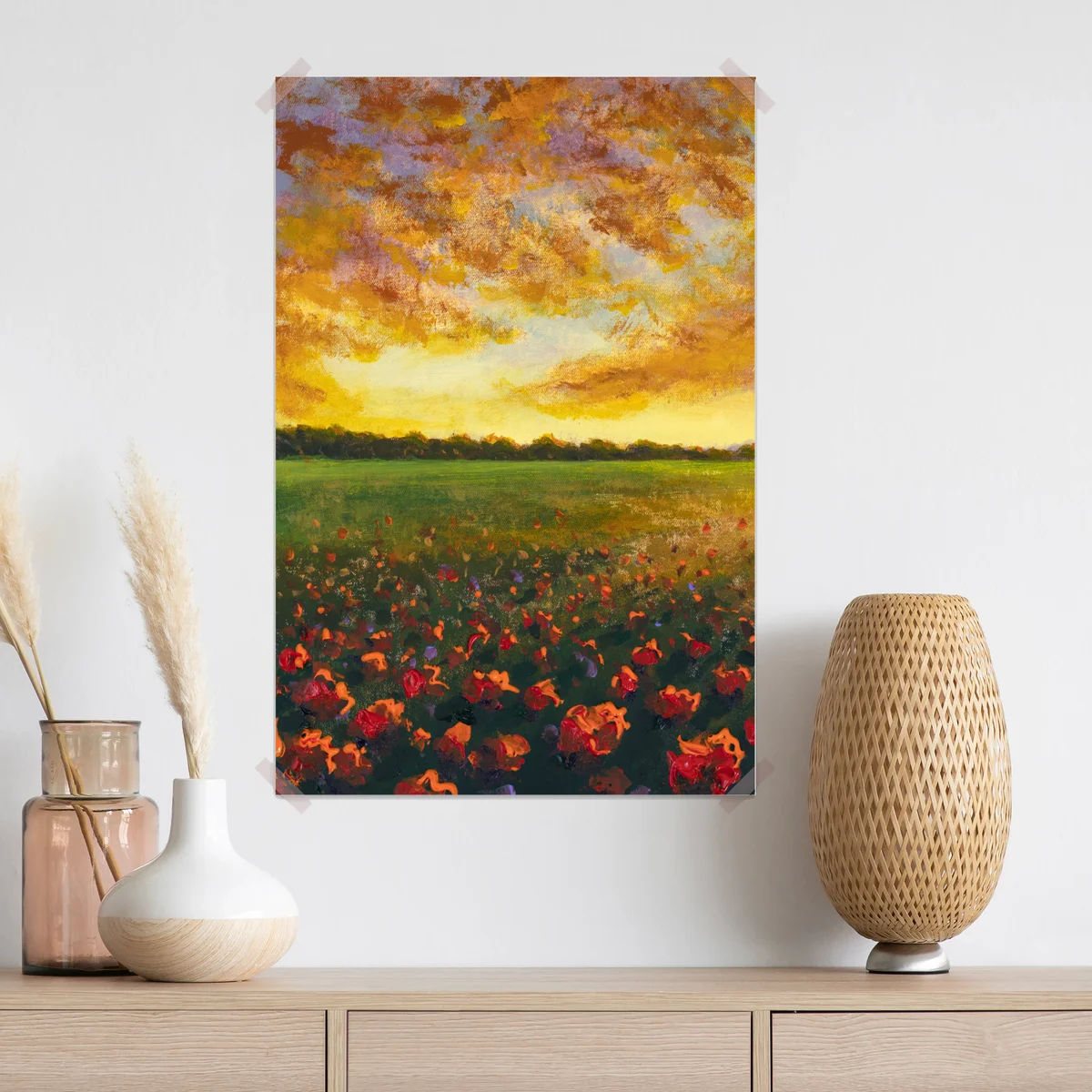 Poster sonnenuntergang im mohnfeld • Poster bei Wallnifity® Poster sonnenuntergang im mohnfeld • Poster bei Wallnifity®