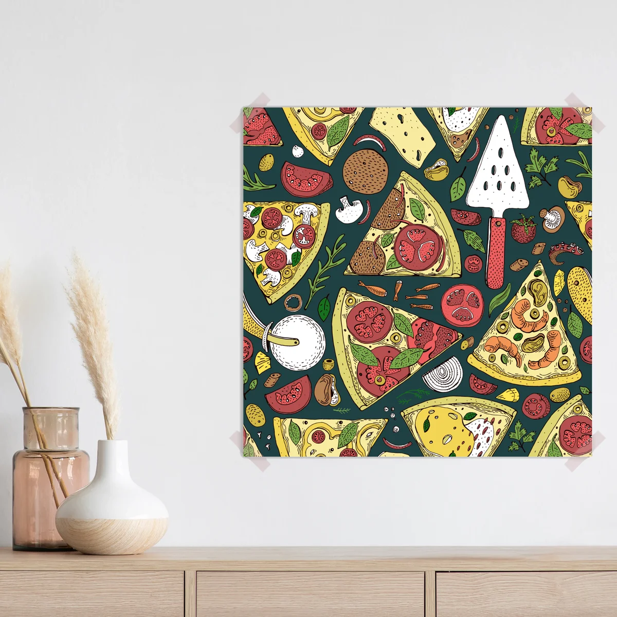 Poster buntes muster mit pizzastücken Poster buntes muster mit pizzastücken