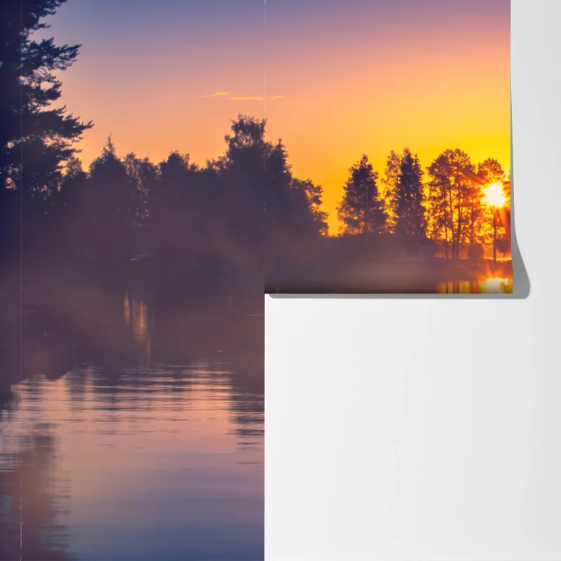 Fototapete nebliger sonnuntergang am see Fototapete nebliger sonnuntergang am see