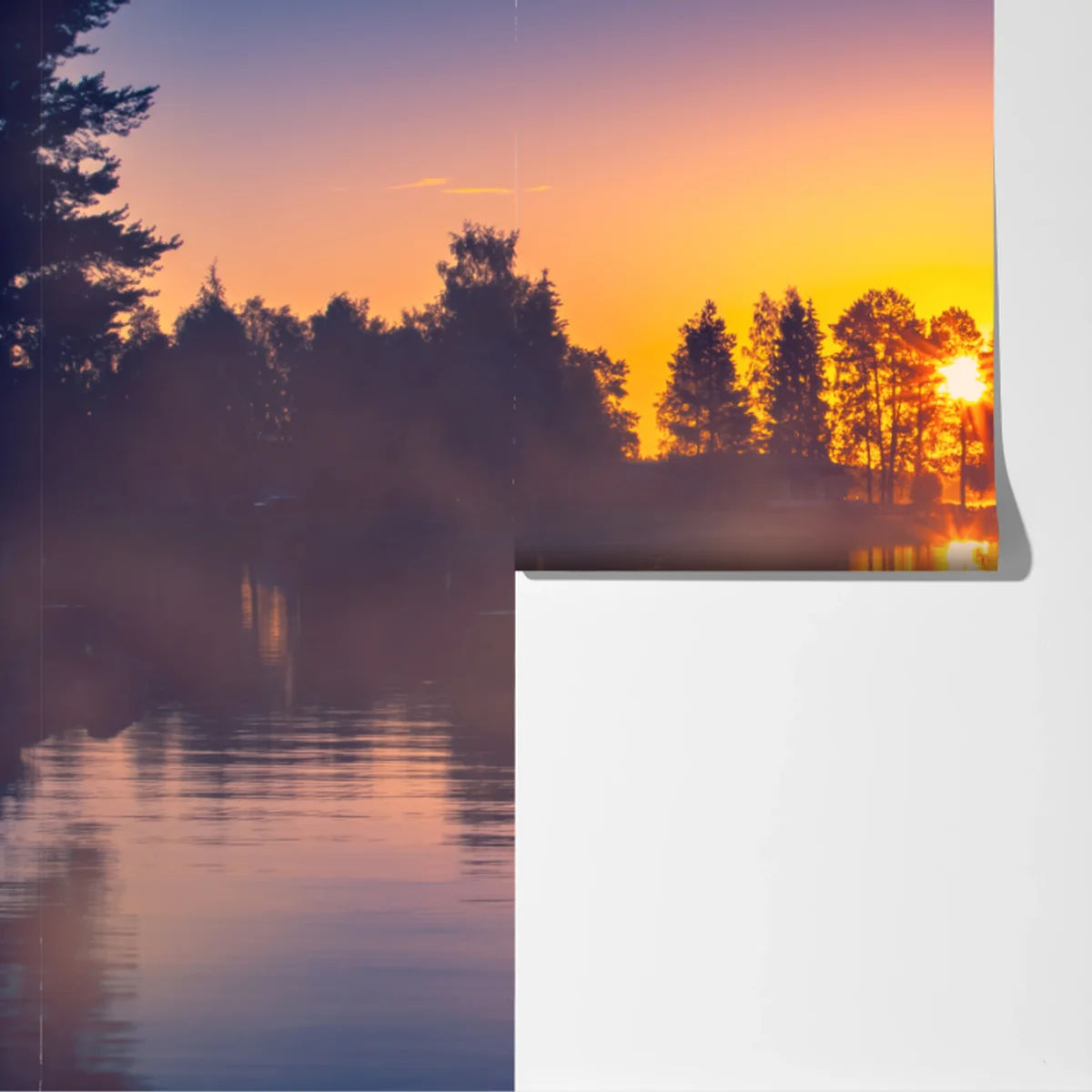 Fototapete nebliger sonnuntergang am see Fototapete nebliger sonnuntergang am see