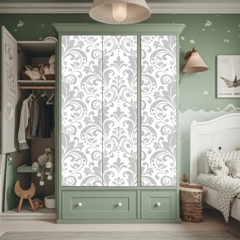 Schrankaufkleber elegantes graues damastmuster