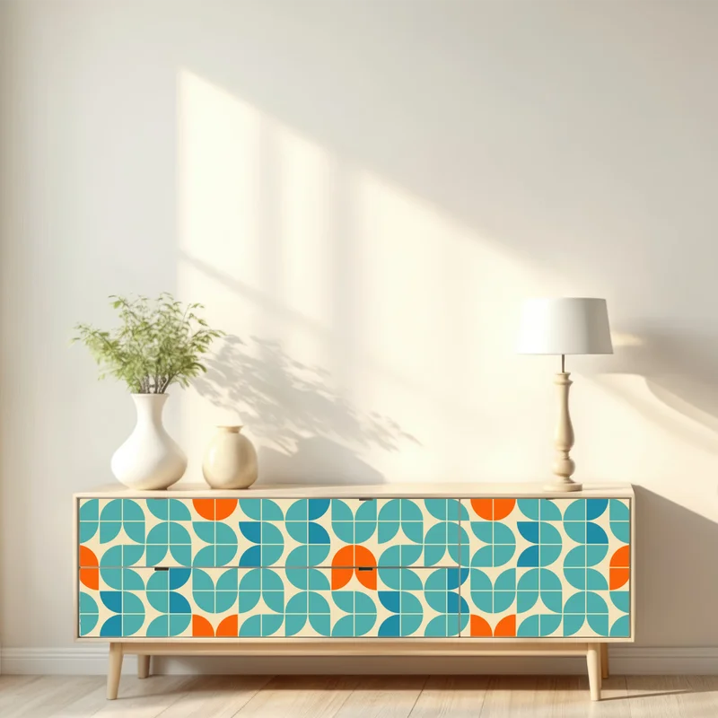 Repositionierbarer Aufkleber retro geometrisches fliesenmuster in türkis und orange