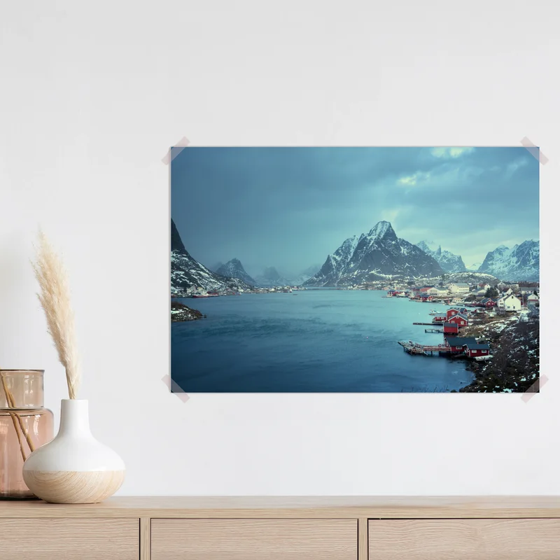 Poster Reine winterlicher fjord in den Lofoten Poster Reine winterlicher fjord in den Lofoten