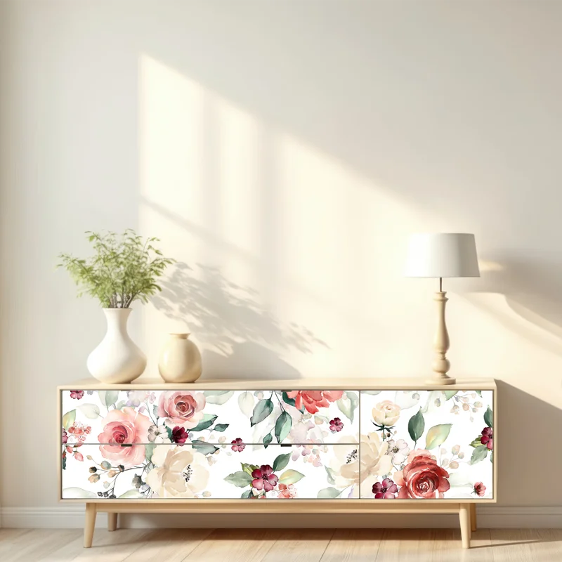 Repositionierbarer Aufkleber zartes aquarell rosenmuster