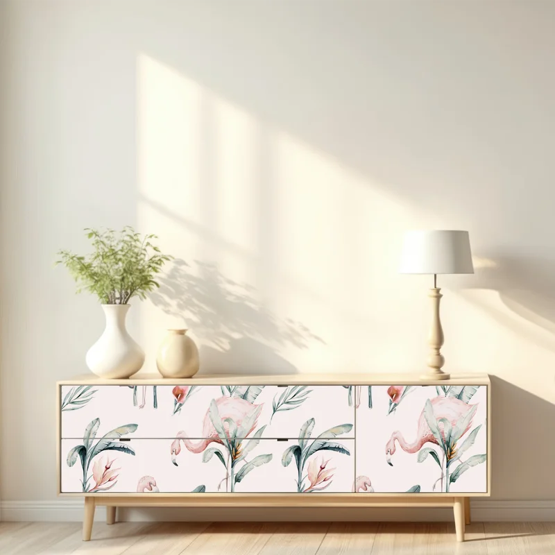 Repositionierbarer Aufkleber aquarell flamingo tropisches muster