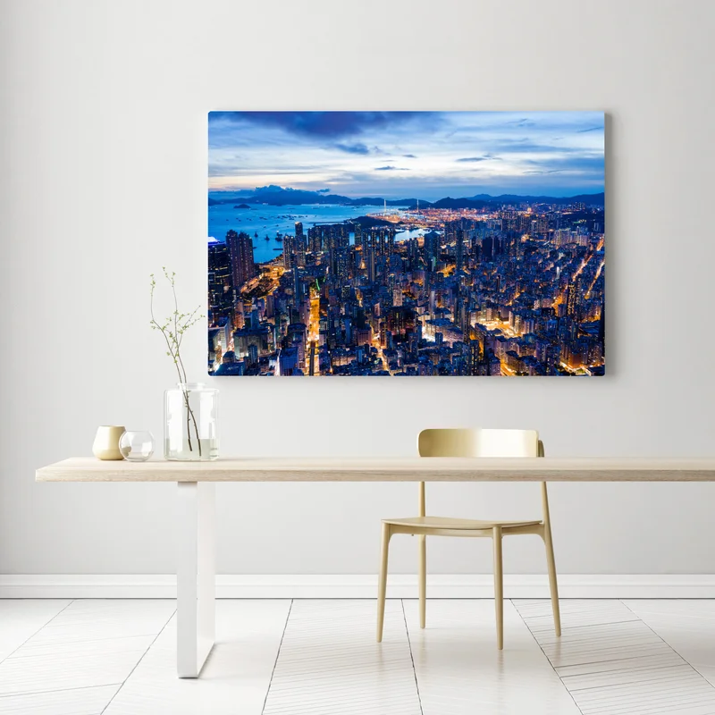 Leinwandbild Hongkong skyline über Mong Kok bei dämmerung Leinwandbild Hongkong skyline über Mong Kok bei dämmerung