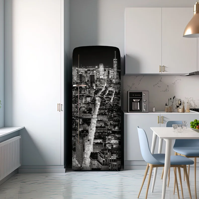 Kühlschrankaufkleber monochrome stadtansicht bei nacht