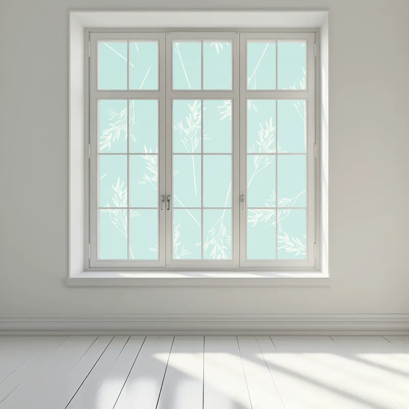 Fensteraufkleber zartes türkisfarbenes botanisches muster