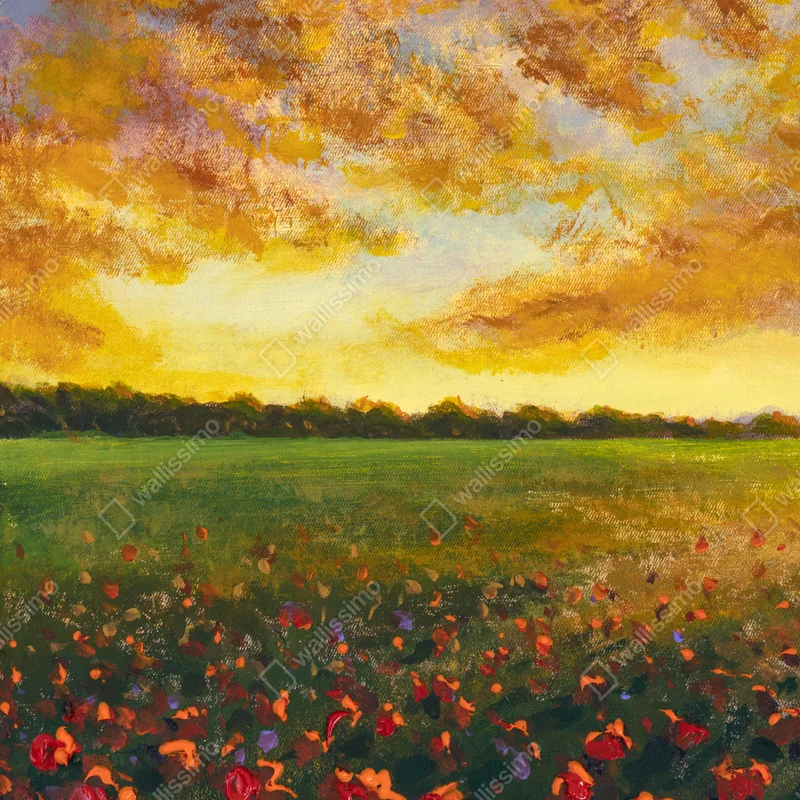 Poster sonnenuntergang im mohnfeld • Poster bei Wallnifity® Poster sonnenuntergang im mohnfeld • Poster bei Wallnifity®