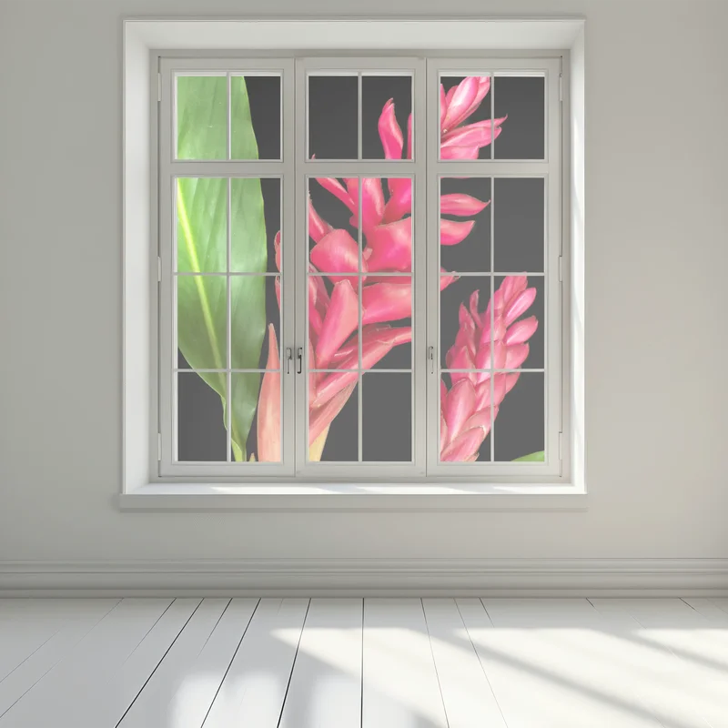 Fensteraufkleber leuchtende zier-ingwer-blüte auf schwarzem hintergrund