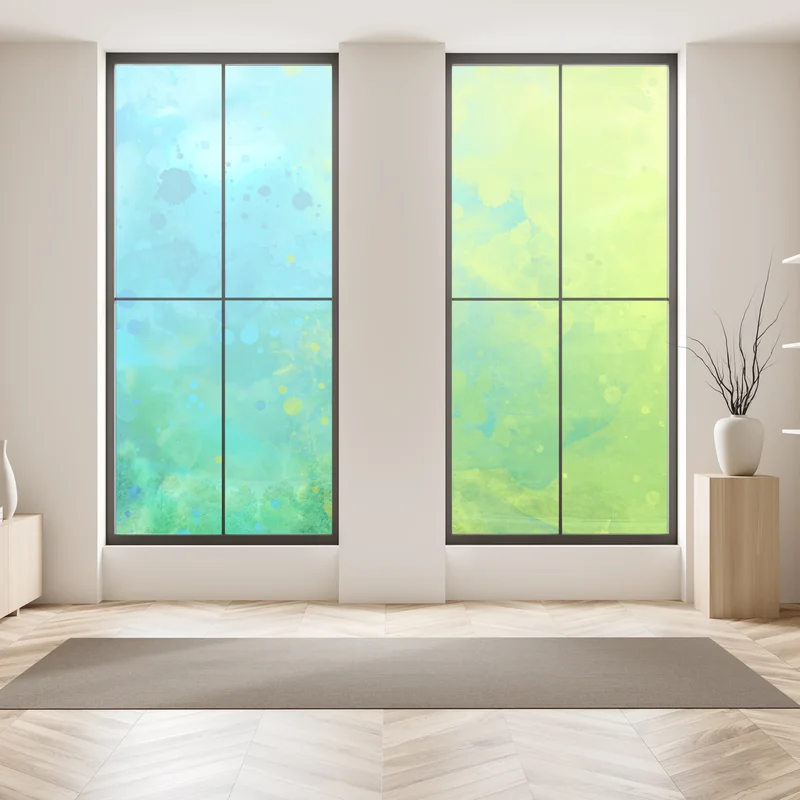 Fensteraufkleber lebhafte türkis und limetten aquarellspritzer