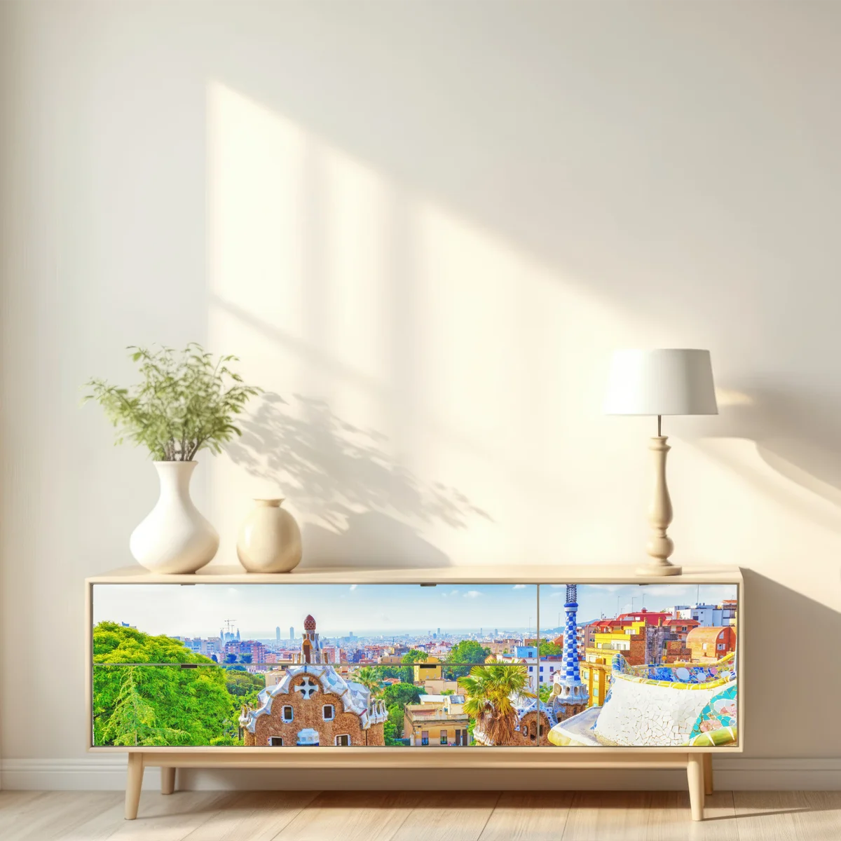 Repositionierbarer Aufkleber lebendiges Barcelona Park Güell mosaik panorama Repositionierbarer Aufkleber lebendiges Barcelona Park Güell mosaik panorama