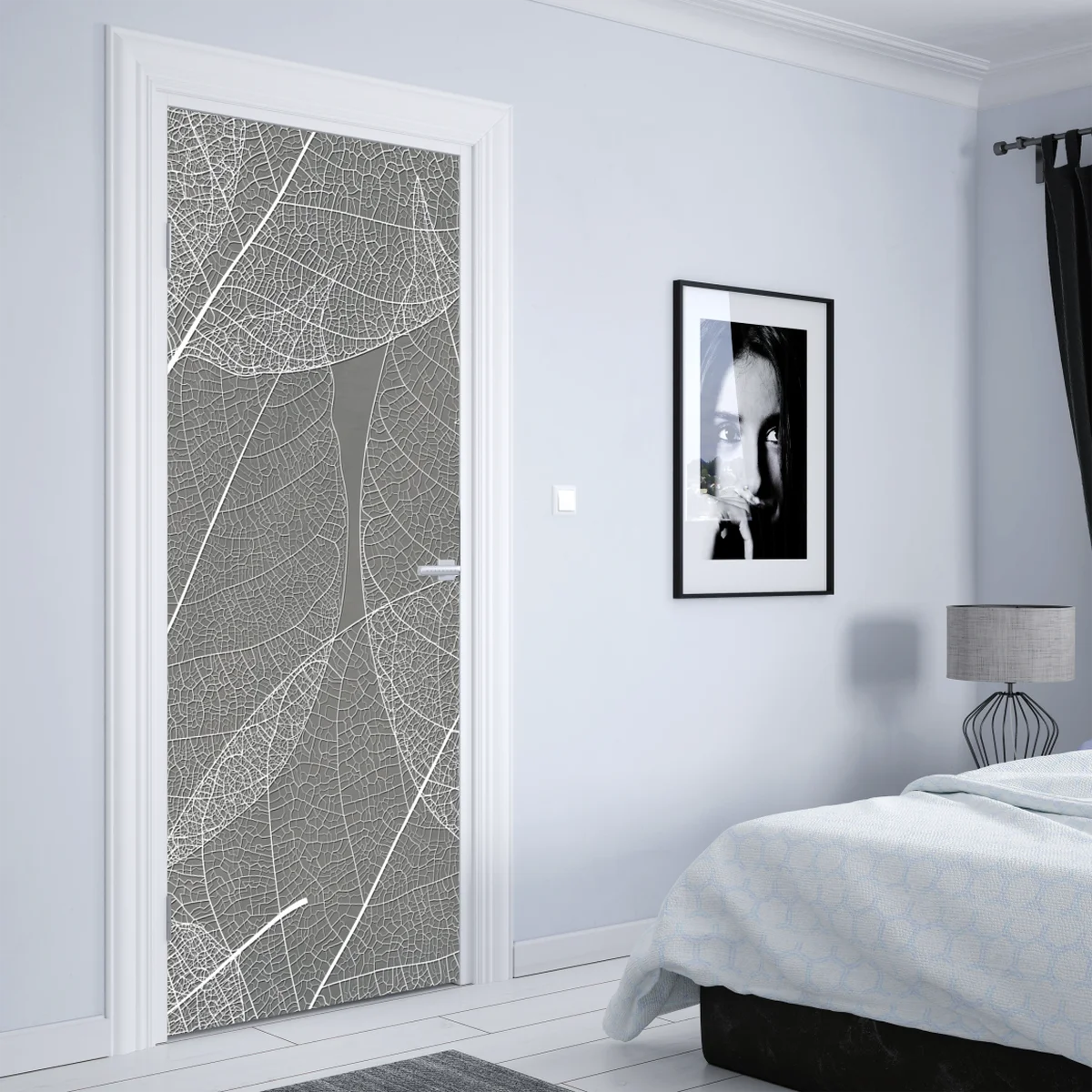 Türaufkleber feines blattadern-muster in grautönen Türaufkleber feines blattadern-muster in grautönen