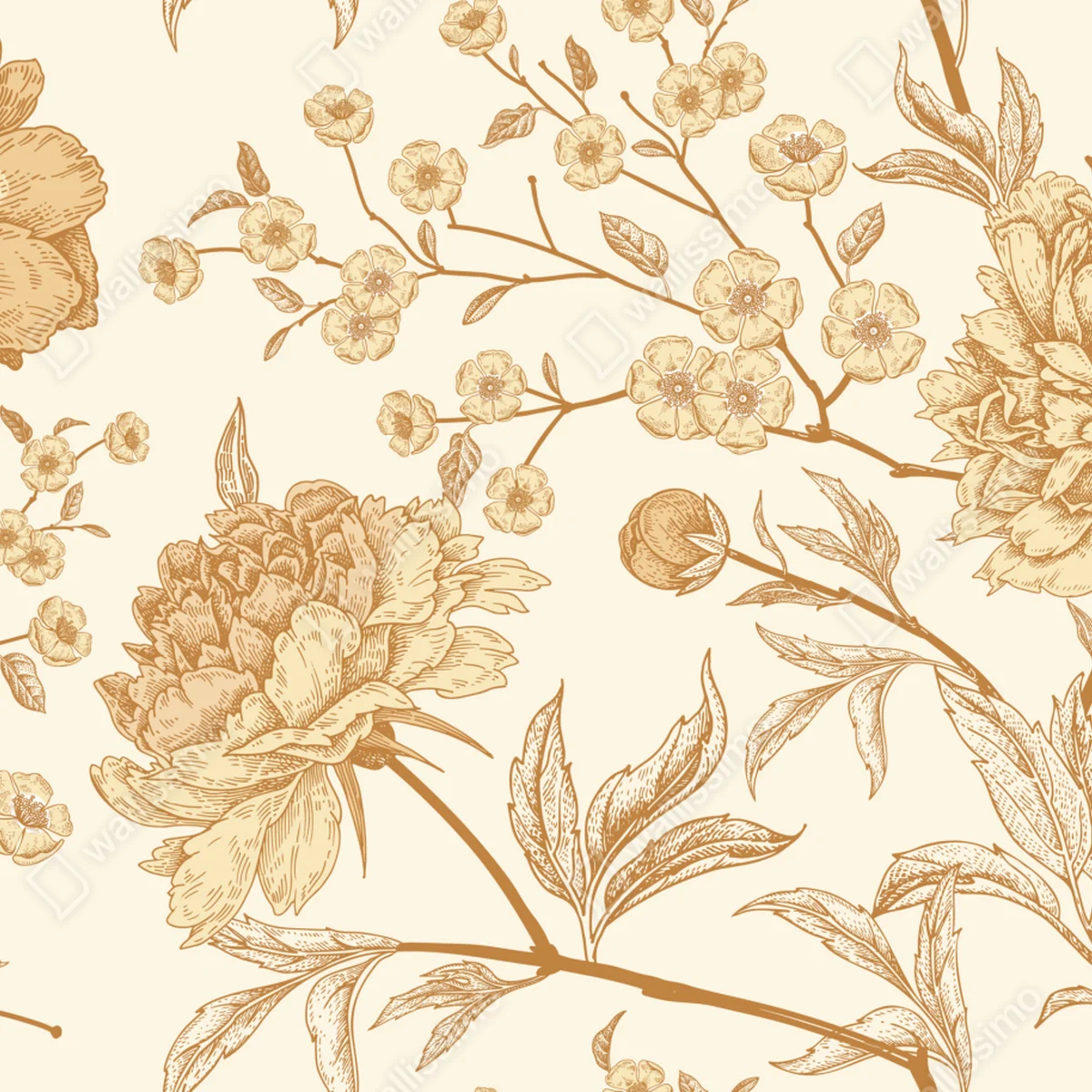 Schrankaufkleber vintage beiges blumenmuster mit pfingstrosen Schrankaufkleber vintage beiges blumenmuster mit pfingstrosen