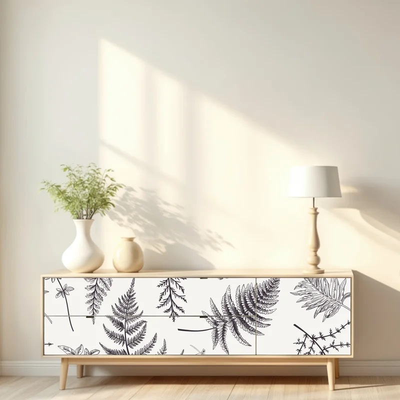 Repositionierbarer Aufkleber monochromes botanisches blättermuster