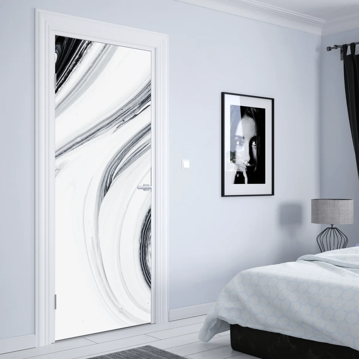 Türaufkleber monochromer marmorswirbel • Türaufkleber bei Wallnifity® Türaufkleber monochromer marmorswirbel • Türaufkleber bei Wallnifity®