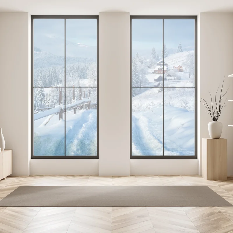 Fensteraufkleber winterweg zum alpendorf