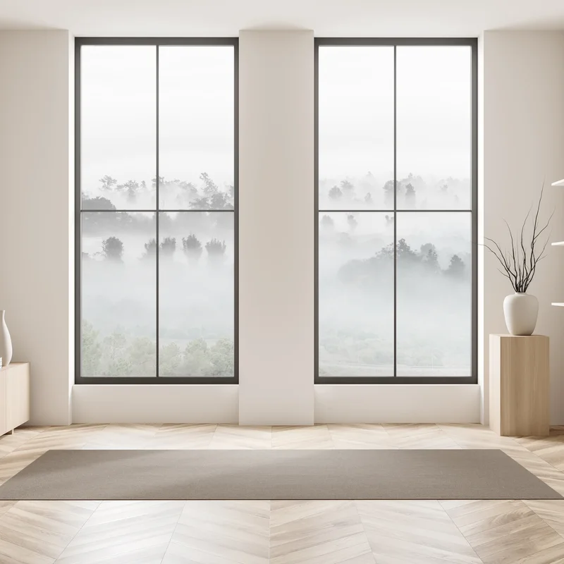 Fensteraufkleber nebliger wald in monochrom