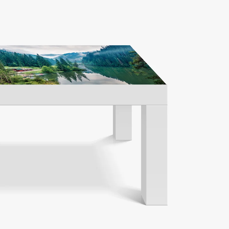 Tischaufkleber und Schreibtischaufkleber nebliger morgen am Lacu Rosu