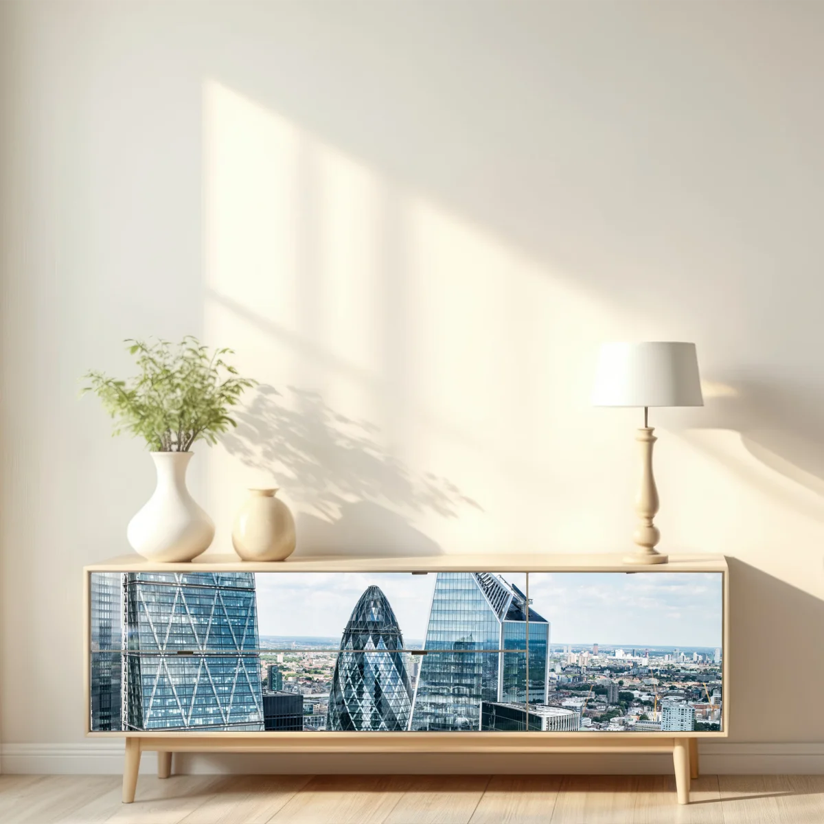 Repositionierbarer Aufkleber moderne London skyline mit gläsernen wolkenkratzern Repositionierbarer Aufkleber moderne London skyline mit gläsernen wolkenkratzern