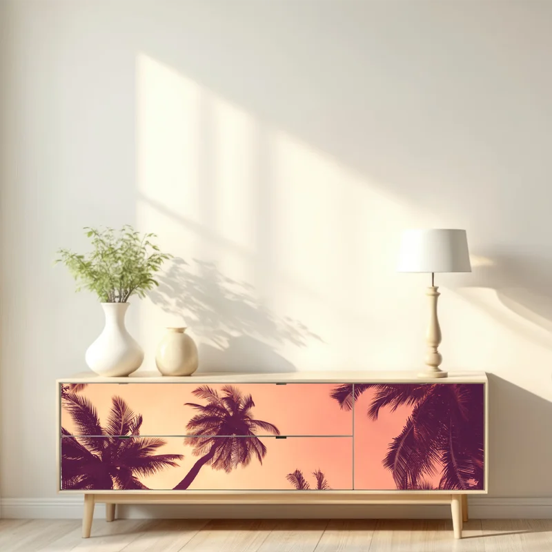 Repositionierbarer Aufkleber tropische palmen bei sonnenuntergang