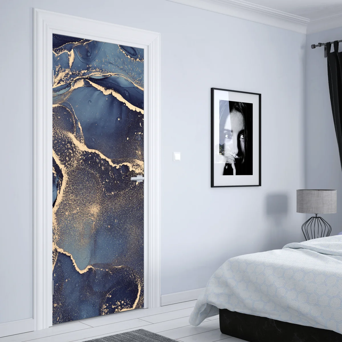 Türaufkleber traumhafte abstrakte fließmalerei in blau und gold Türaufkleber traumhafte abstrakte fließmalerei in blau und gold