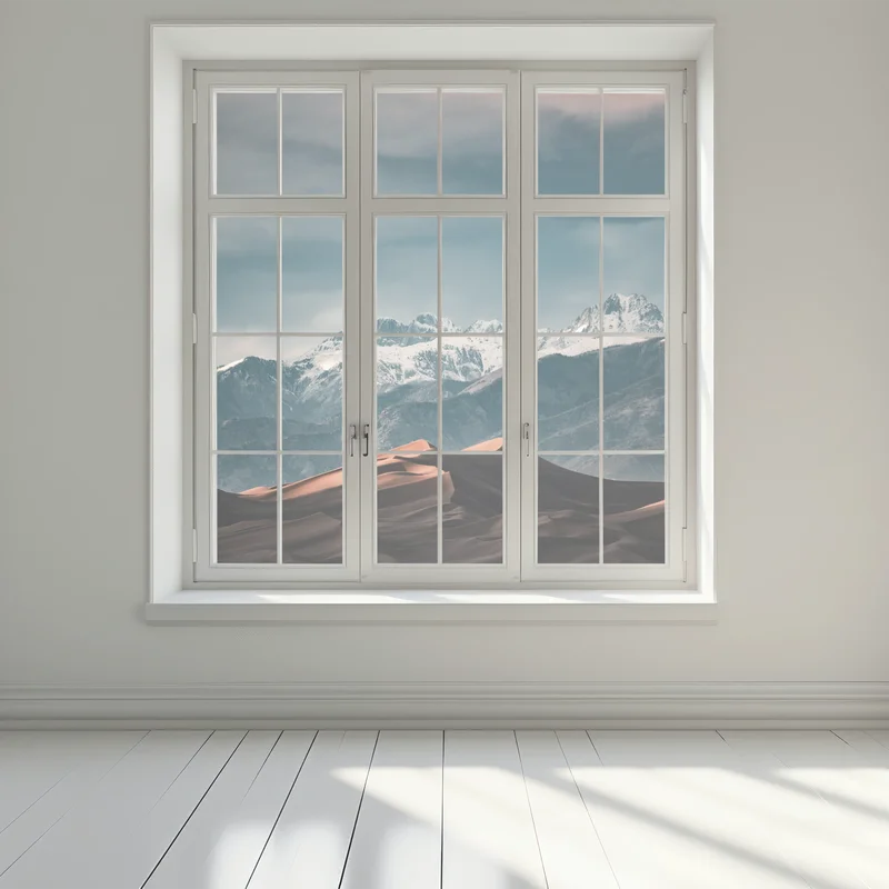 Fensteraufkleber wüstendünen vor schneebedeckten gipfeln