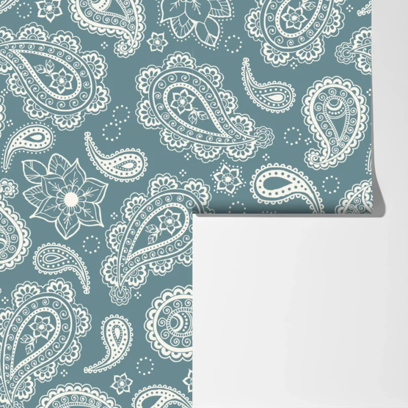 Fototapete türkis paisley muster mit blumendetails Fototapete türkis paisley muster mit blumendetails
