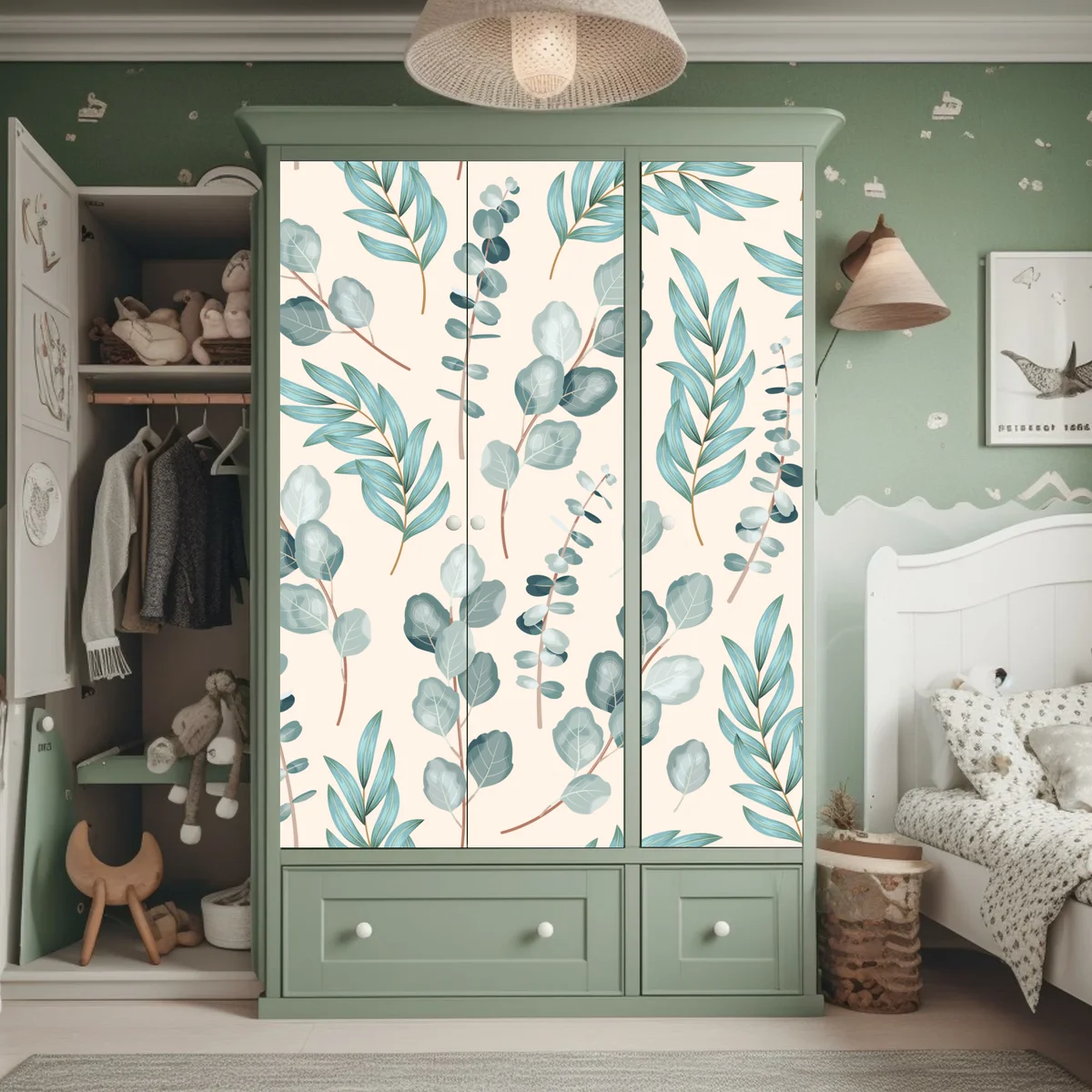 Schrankaufkleber pastell eukalyptus blattmuster Schrankaufkleber pastell eukalyptus blattmuster
