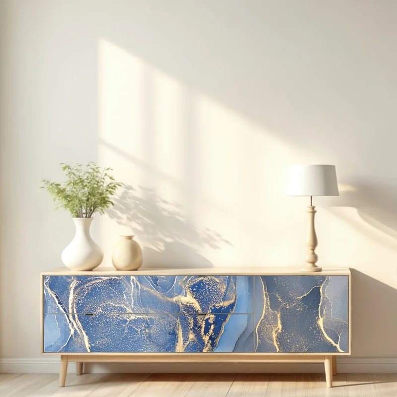 Repositionierbarer Aufkleber ozeanblauer marmor mit goldenen adern