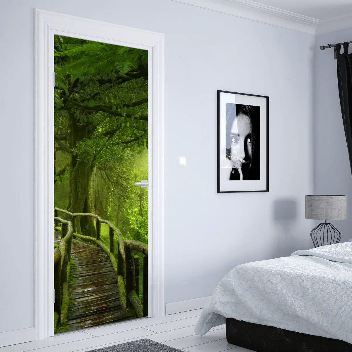 Türaufkleber nebliger steg im tropischen dschungel Türaufkleber nebliger steg im tropischen dschungel